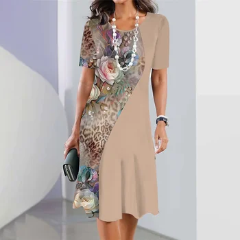 Summer Dresses for Women Fashion Colo block Print Top Holiday Casual Short Sleeve Harajuku Floral Clothing Girls Elegant Dresses