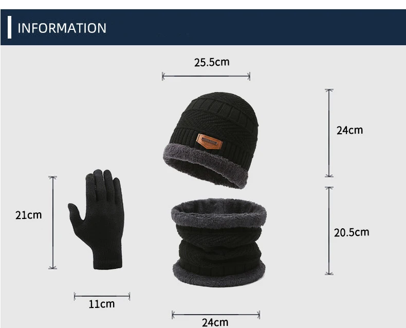 Men's Windproof Hat Outdoor Travel Leisure Winter Scarf Gloves Three-Piece Neck One Plus Cashmere Warm Winter Knitted Hat