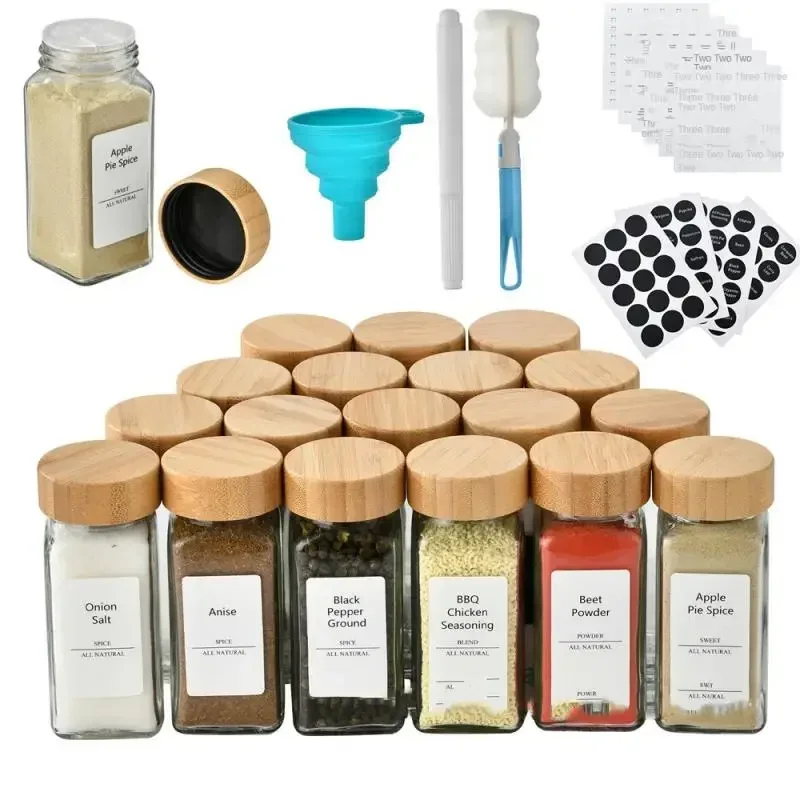 120ml Transparent Bamboo Cover Seasoning Bottle Square Glass Containers Bottle Kitchen Spice Bottle With Hole Sprinkler Jar 4