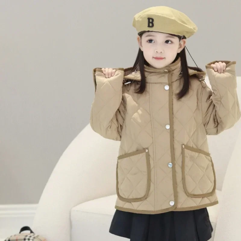 Korean Boys Girls Stand Collar Hooded Cotton Children's Coatwinter Waterproof Thick Warm Parent-Child Winter Outerwear