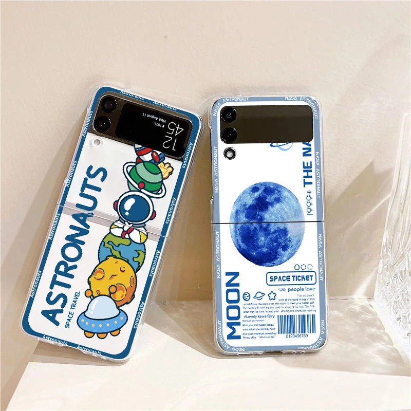 ASTRONAUTS SPACE TRAVEL Harte PC-Handyhülle für Samsung Galaxy Z Flip 5 4 3, transparente Abdeckung für Galaxy Z Flip 6, stoßfeste Hülle – Detail 1