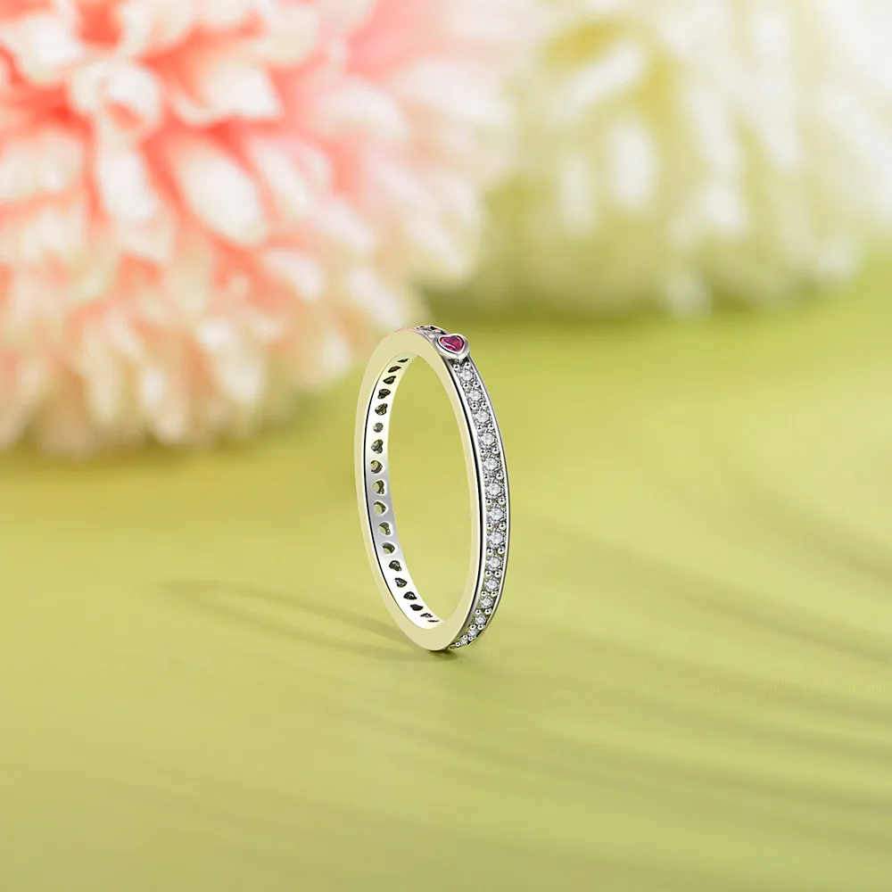 Silver Heart Ring European Sparkling AAA CZ S925 Sterling Red Heart Finger Ring For Women Birthday Party Wedding Gift Jewelry
