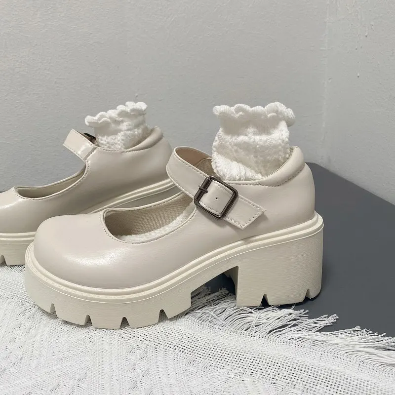 White Mary Jane Lolita Shoes Japanese Students JK Female High Heel Uniform College Girl Shoes Platform Shoe Ladies Vintage Pumps 4