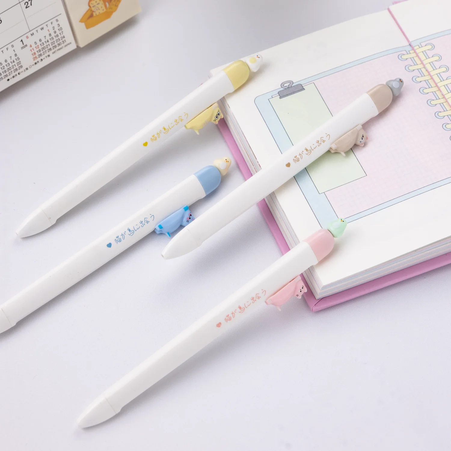 4 Pcs/Set Creative Cat And Bird Design Gel Pens Cute Funny Decompression 0.5mm Black Ink Writing Pens Stationery Supplies