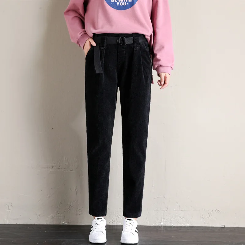 Sashes Casual Loose Trousers New Women Winter Solid Corduroy Harem Pants Autumn Fashion Trend Vintage Ladies Full Length Pants