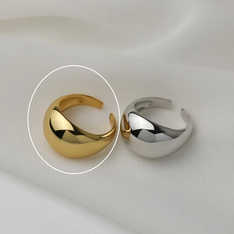 Silver Color Smooth Simple Elliptical shape Ring for Women Men Personality Wide Face Rings Jewelry