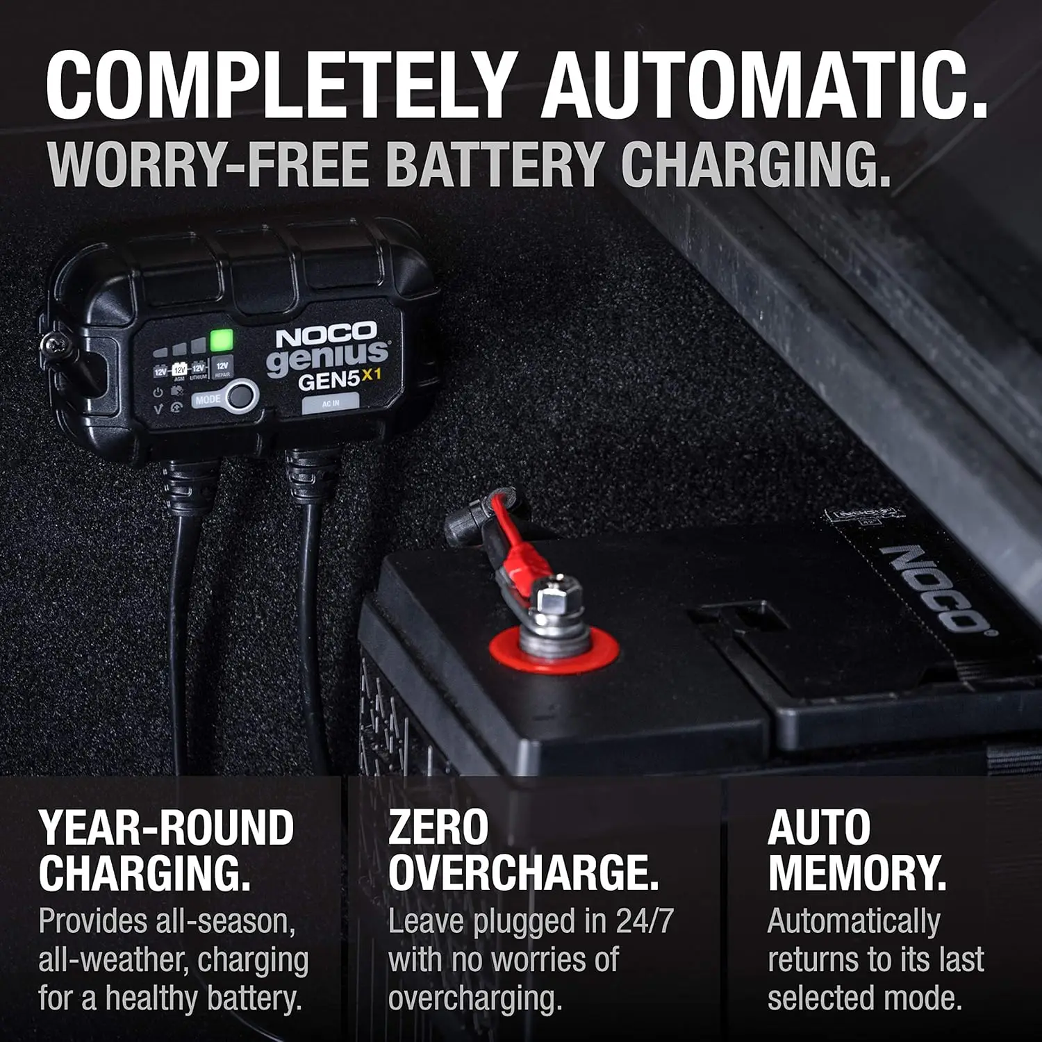 1-Bank, 5A (5A/Bank) Smart Marine Battery Charger, 12V Waterproof Onboard Boat Charger, Maintainer and Desul