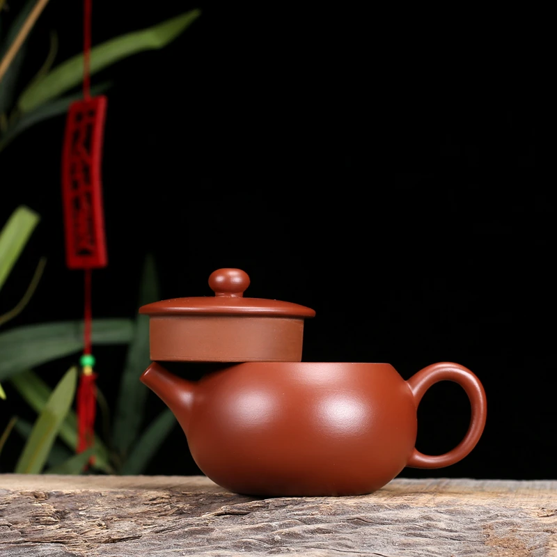 130ml Purple Clay Teapot High End Semi Handmade Vermilion Clay Teapot for Household Use Drum Shaped Pot Office Small Tea Pot