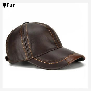 Berretti da uomo in vera pelle di vacchetta con orecchie da uomo Autunno Inverno 100% cappelli in vera pelle di mucca Nuovo berretto da baseball da esterno casual in vera pelle 1