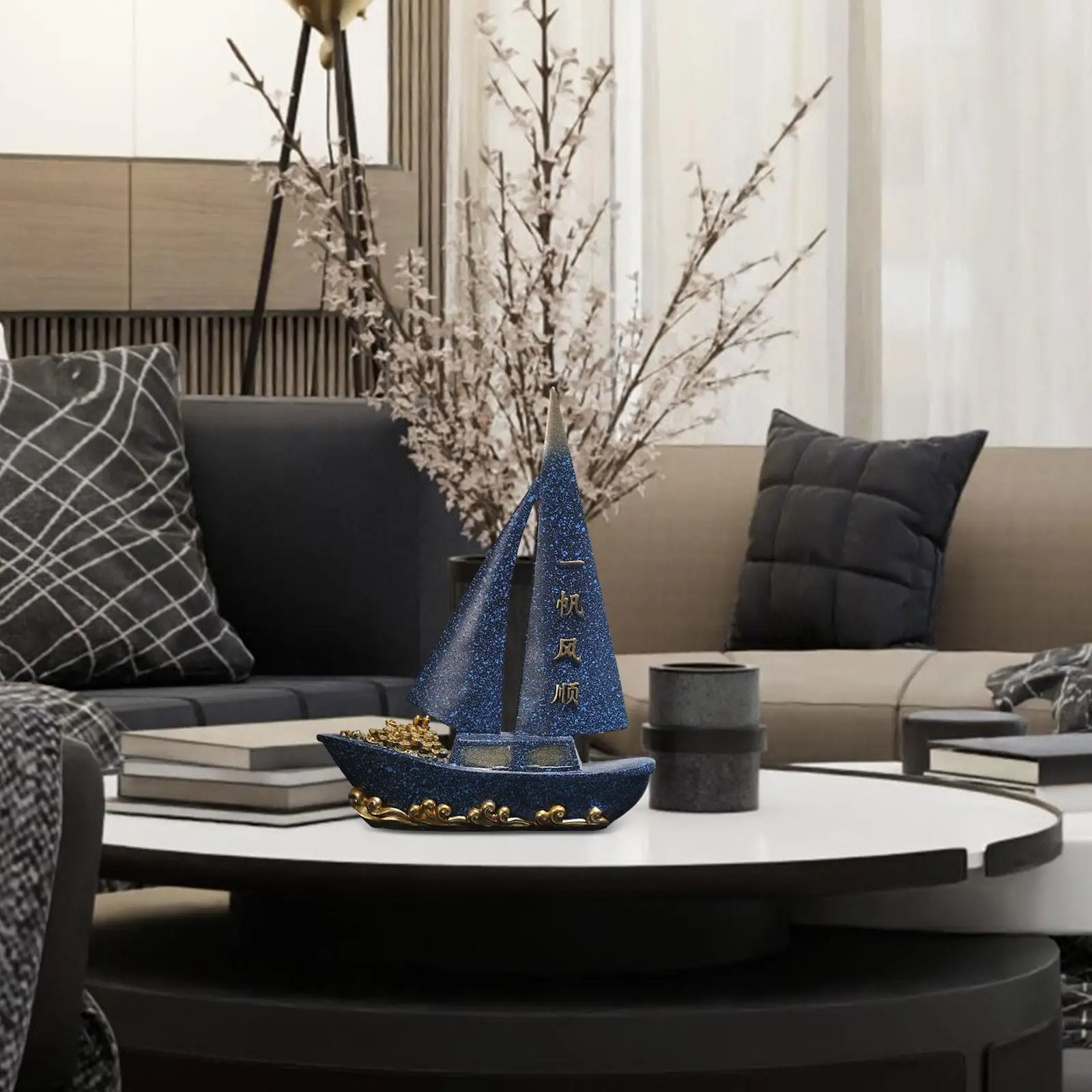 

Resin Sailboat Statue Fengshui Ornament Handmade Traditional 26.5x8x34cm Sailing