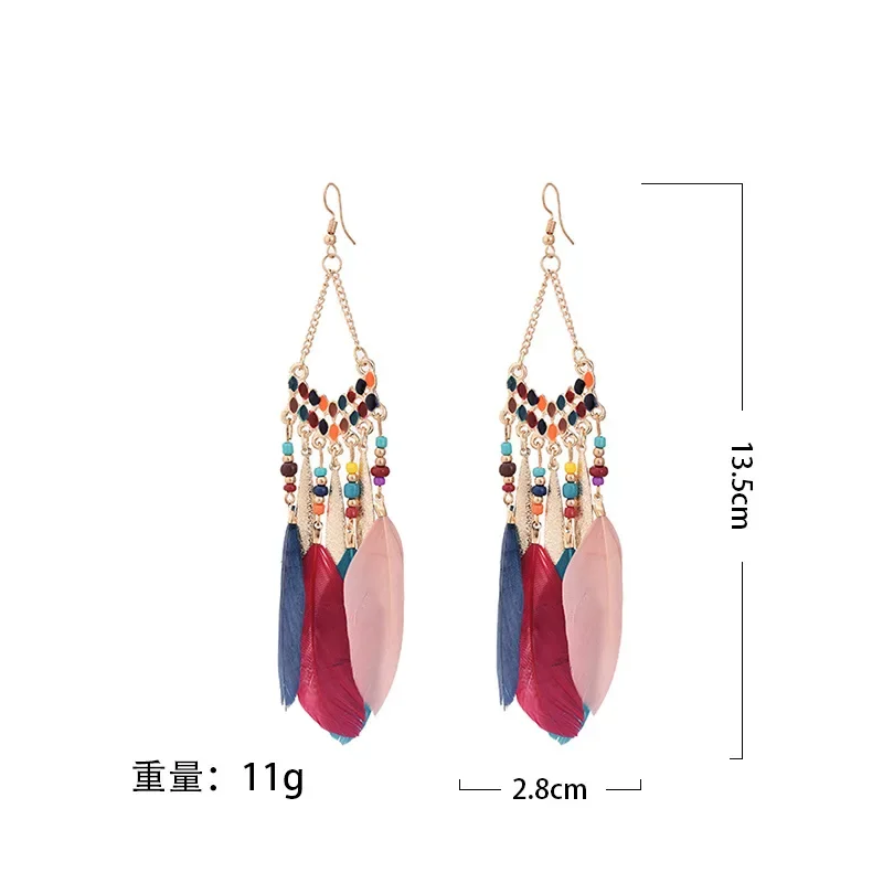 Bohemian Ethnic Feather Dangle Earrings