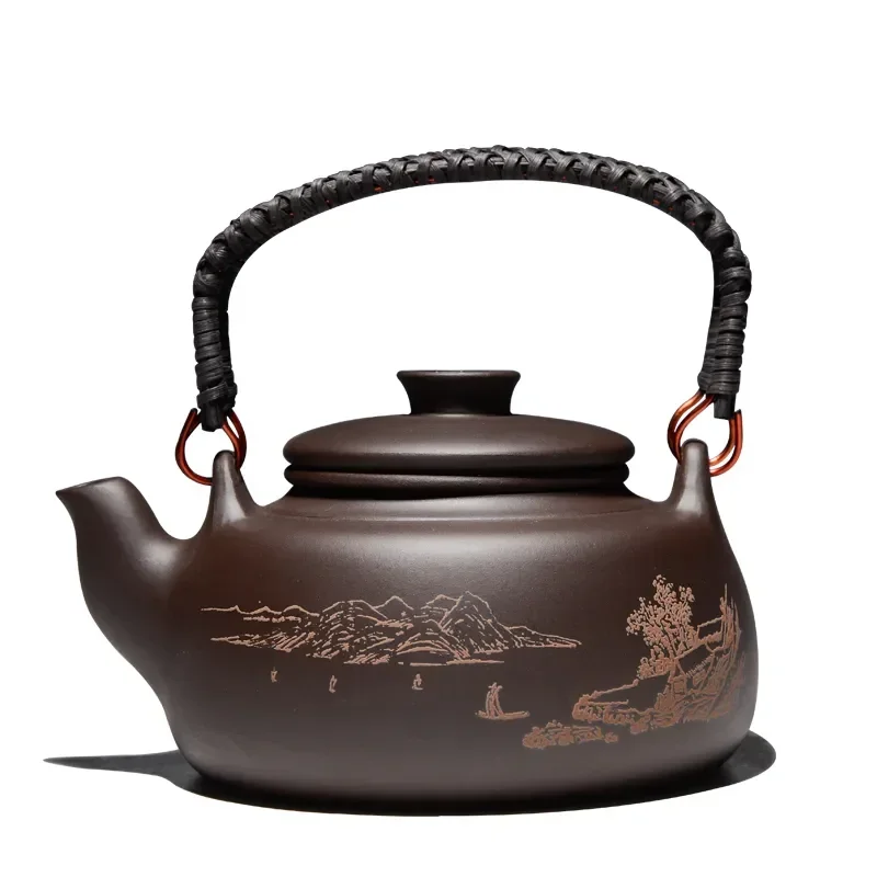 

New Chinese Tea Pot Kung Fu Zisha Large Capacity Tea Pot With Filter Creative Handle Purple Clay Teapot Kettle Set