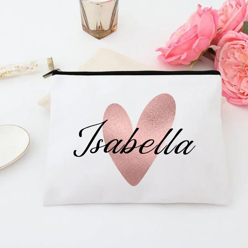 Personalized Makeup Bag Bridesmaid Custom Name Holiday Wedding Bachelorette Party Gifts Canvas Monogram Cosmetic Zipper Pouch 4