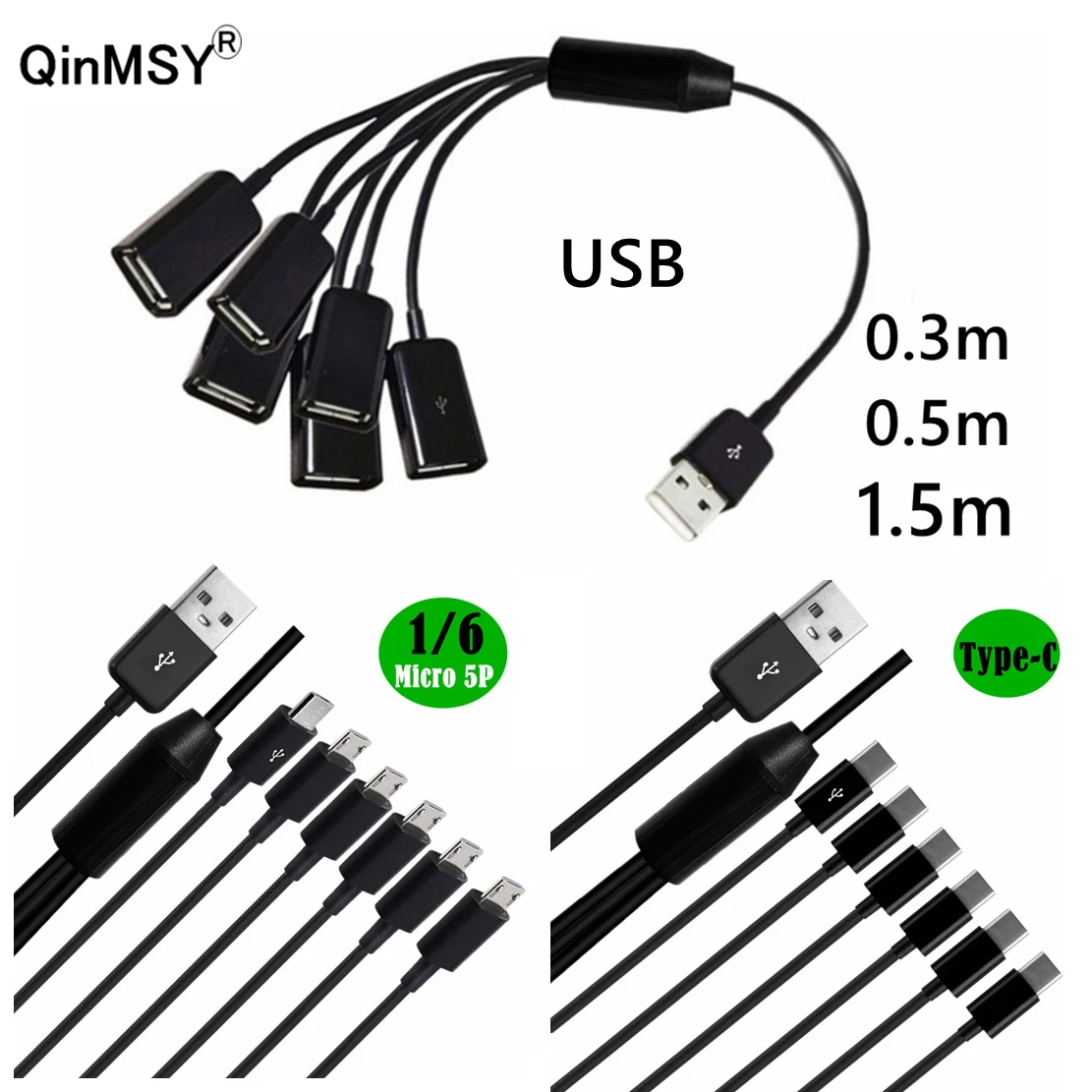 Cavo Splitter 6 In 1 Micro Tipo C Da Usb A A 2 3 4 6 Micro Mini 5Pin T Usb Tipo C Cavo Di Ricarica Per Sincronizzazione Dati Per Tablet Pad Del Telefo