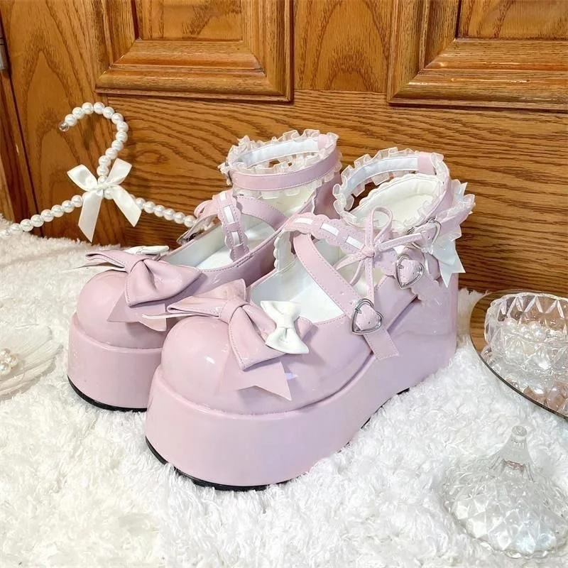 Cosplay Shoes Halloween Cosplay Sweet Tea Party Yellow Duck Shoes Cos Girl Cream Bubbles Bow Kawaii Shoes Lolita Girls High Heel LoliShoes