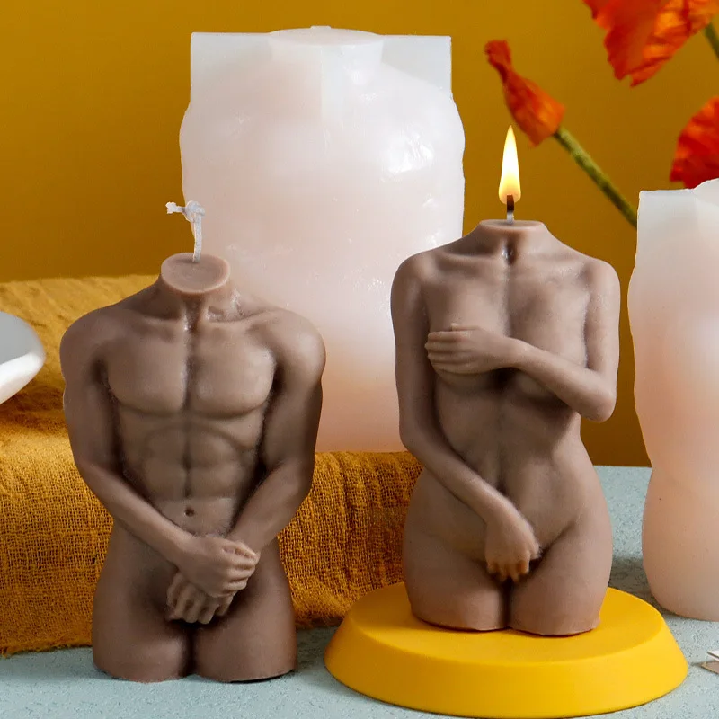 3D Human Body Silicone Candle Mold Shy Male Female Body DIY Cake Chocolate Ornament Mold Handmade Soap Candle Making Resin