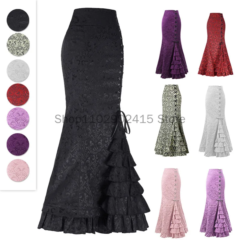 

Halloween Jacquard Fishtail Skirt Steampunk Retro Skirt Gothic Floral High Waist Skirt Victoria Long Skirt Hip Wrap Skirt