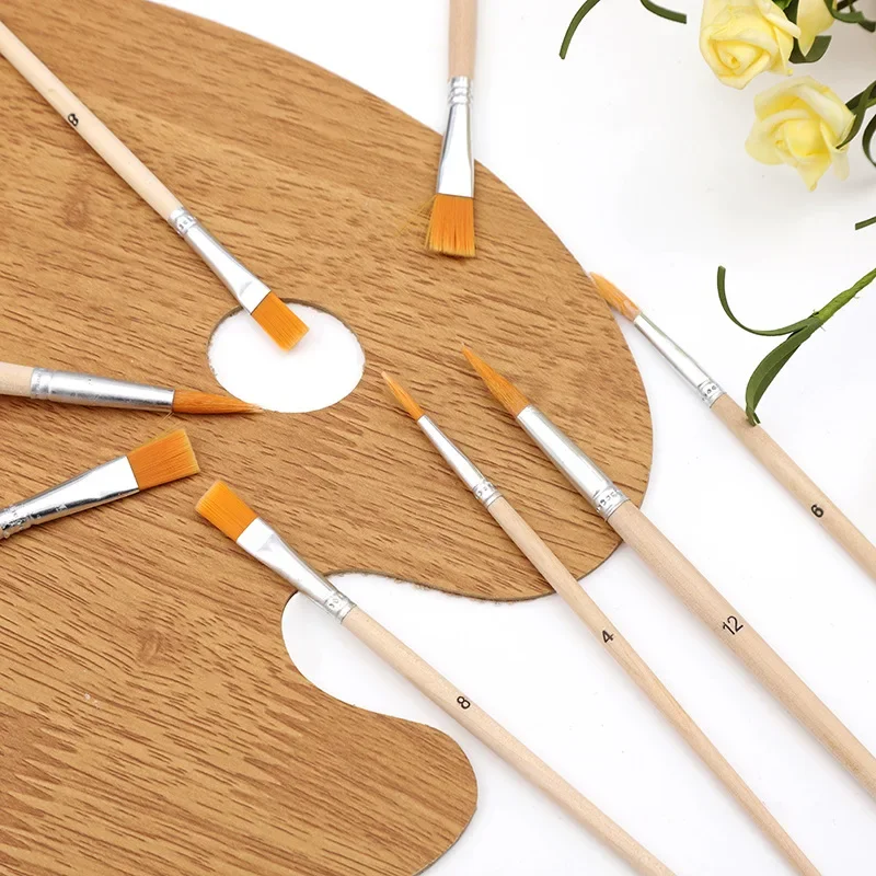 12-Piece Artist Paint Brush Set Flat Bristle Paintbrushes Color palette Fun Kids Adults Students School Teachers Starter Kit.