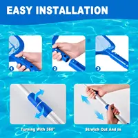 ตาข่ายพายสระว่ายน้ํา - เสายืดไสลด์ 3 ส่วนตาข่ายละเอียด ตาข่ายน้ําลึก ทําความสะอาดใบไม้และตาข่ายบ่อเศษซาก 3