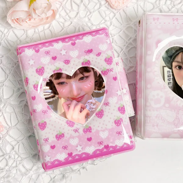 Steve Pink Strawberry Series Reverse Button Integrated Photo Album 3-inch Photo Card Display And Storage Book