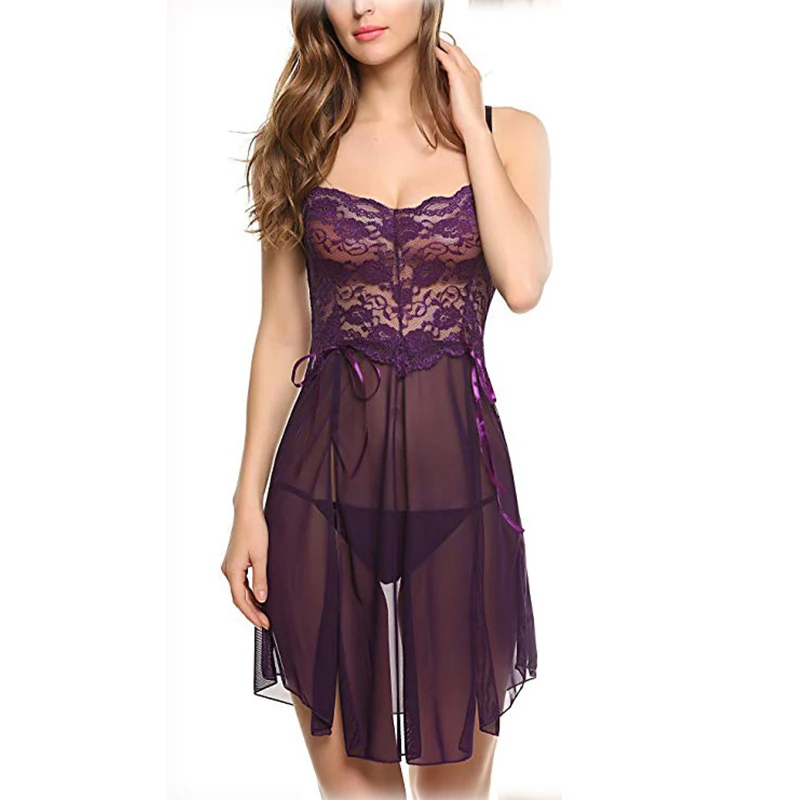 Women Lingerie Set Sexy Lace Pajamas Nightdress Thong Suit Mesh Floral