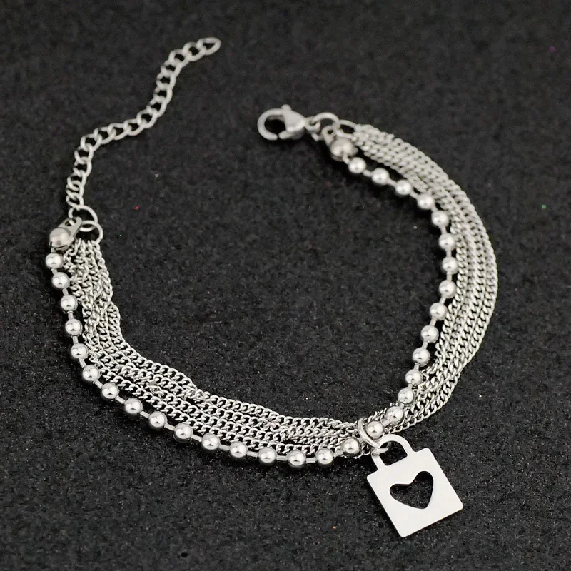 Bracelet Jewelry Bohe Punk Stainless Steel Multilayer Chain For Women Fashion Charm Star Heart Tassel Pendant
