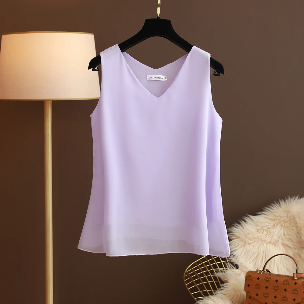 Summer New Sle Women's Chiffon Vest Svel Strap V-Ne Loose Top Inner Belly Covering Base irt Commute Sle Pure Color