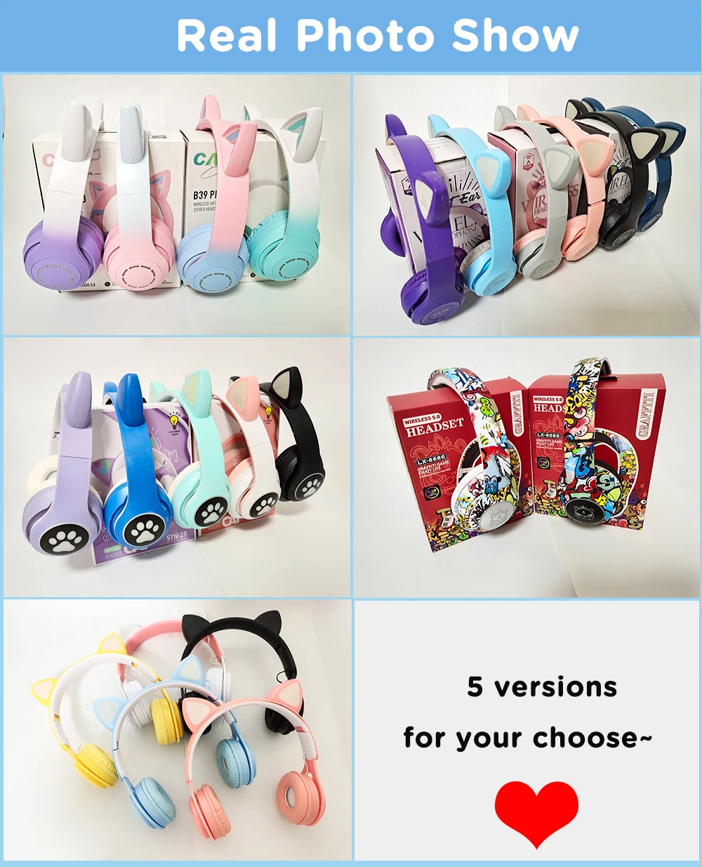 Cat Ears Headphones Flash Light Wireless With MIC Control LED Kid Girl Stereo Cute Music Helmet Bluetooth Phone Headset Earphone 4