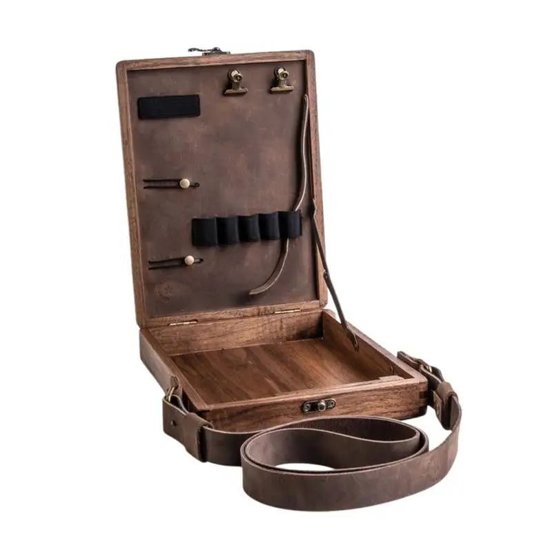 

Messenger Wood Box A5 Wooden Portable Crossbody Postman Bag Writers Shoulder Bag Artist Tool and Brush Storage Box Painter Gifts