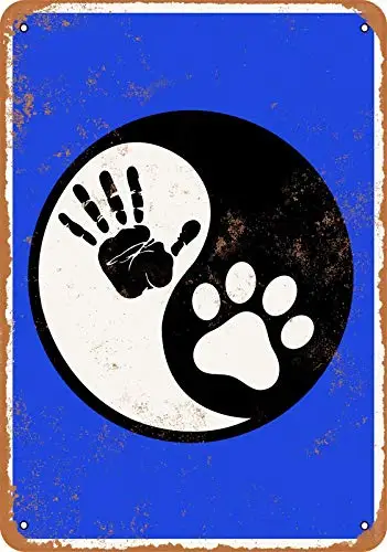 

12x8 дюймов металлический знак Yin Yang Dog Настенный декор