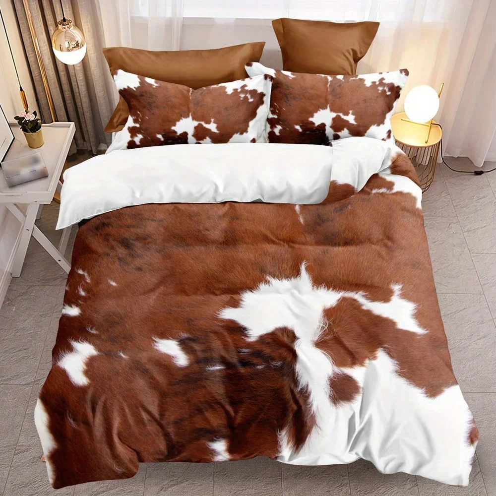 Fur Pattern Stitching Print Rustic Cowhide Style Bedding Set Soft Comfortable Duvet Cover For Bedroom Guest Room
