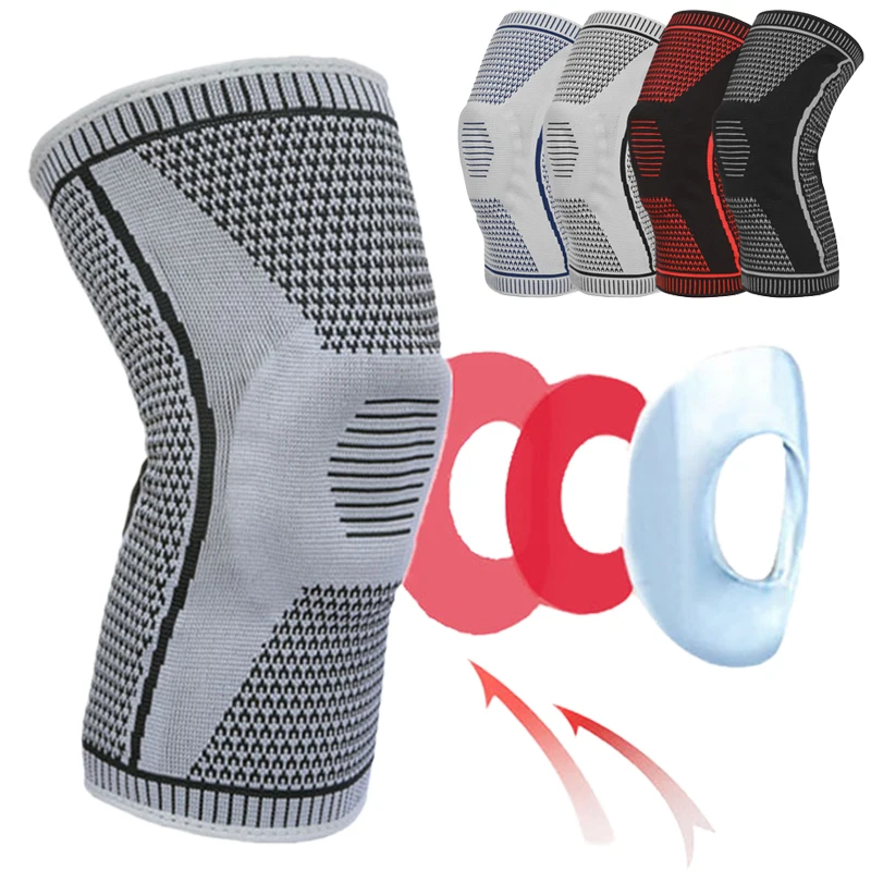 

Sports Compression Silicone Knee Pad Support Knee Protector Knitted Silicone Spring Leg Pad Pain Relief Knee Compression Sleeve
