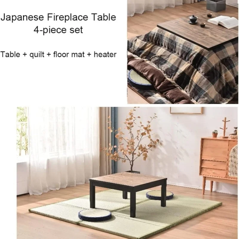 Japanese Kotatsu Table 4pcs Set &ndash; Heating Table, Quilt, Carpet &Heater for a Cozy Winter Coffee Table Household Heating