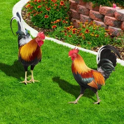 2pcs Simulation Rooster Home Sculpture Acrylic Lawn Ornaments Funny Yard Art Garden Miniatures Creative Outdoor Decoration