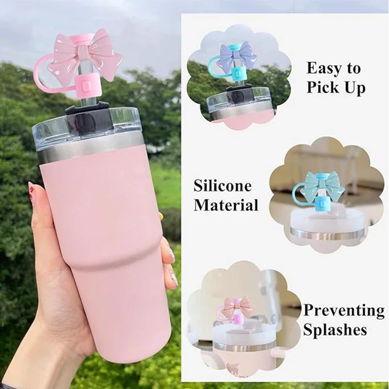 Description Picture 4 of itemCute Bow Straw Cover Lovely Bowknot Portable Drinking Straw Tips Covers Reusable Straw Protector Topper For Cup Accessories