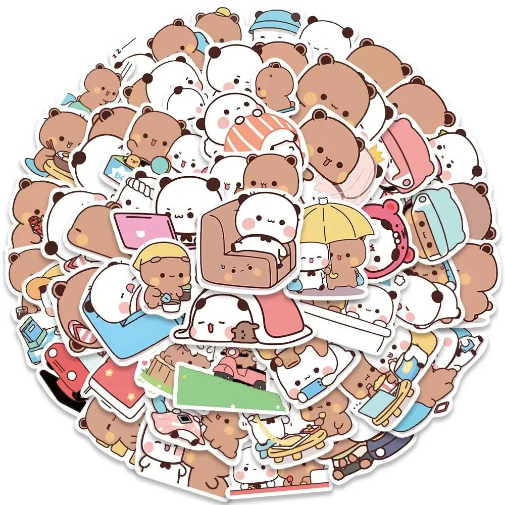 50pcs Bubu and Dudu Stickers Cute Bear Couple DIY Toy Doodles Decorative Graffiti Decal Phone Bottles Scrapbook Waterproof decorative stickers