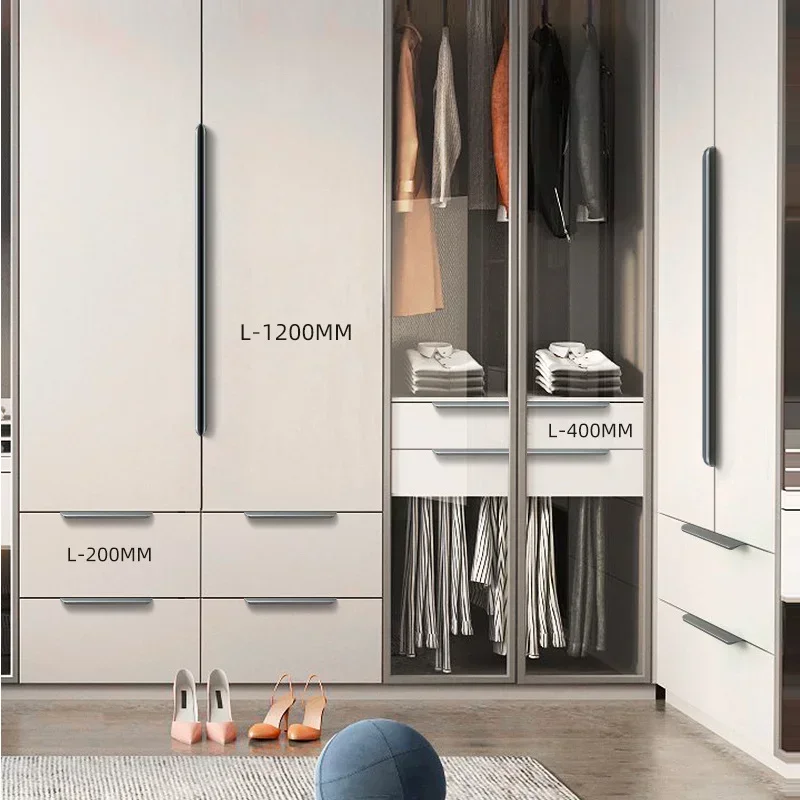 80-1200mm Light Luxury Simple Invisible Non Perforated Door Handle Wardrobe Edge Wrapped Long Black Handle Cabinet Hidden