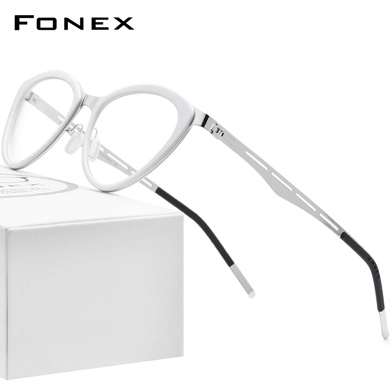 Оправа для очков FONEX из ацетата, женские очки кошачий глаз, новинка 2024, мужские брендовые дизайнерские Безвинтовые очки, F1008