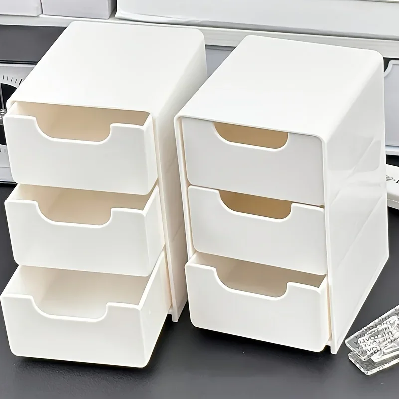3-Tier Desktop Storage Box Plastic Cosmetic Organizer Desktop Drawer Type Sundries Jewelry Containers Craft Storage Supplies
