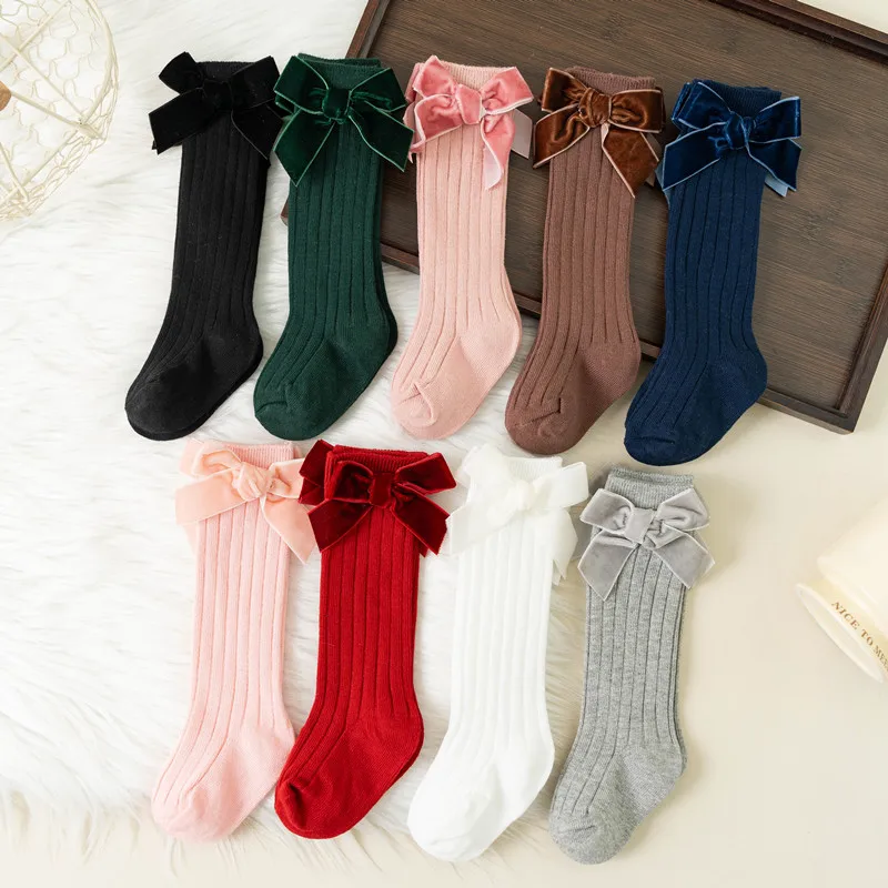 Autumn Winter Baby Girls Bowknot Knee High Socks Toddler Tube Princess Sock For Kids Knitted Socken Leg Warmer 0-8Years 1