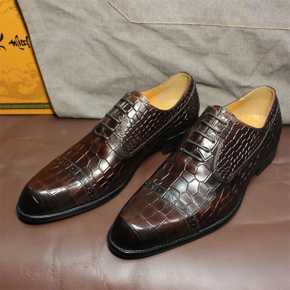 Men's Classic Italian Style Dress Shoes Size 39-46 Genuine Leather Double Buckle Monk Strap Snake Print Cap Toe