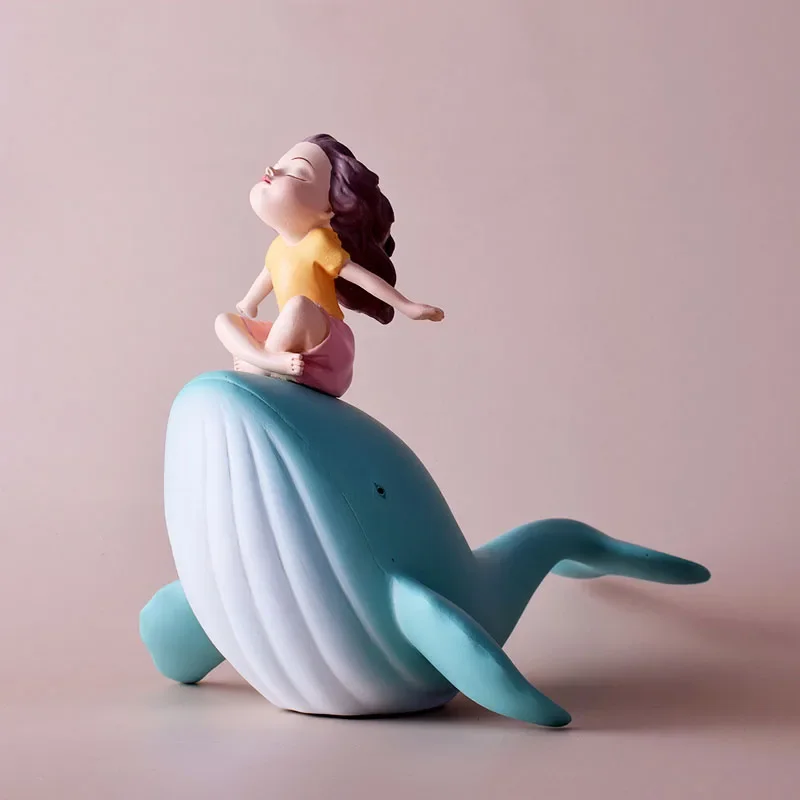 

European Whale Dolphin Mermaid Girl Resin Ornaments Home Livingroom Desktop Figurines Crafts Store Office Club Sculpture Decor