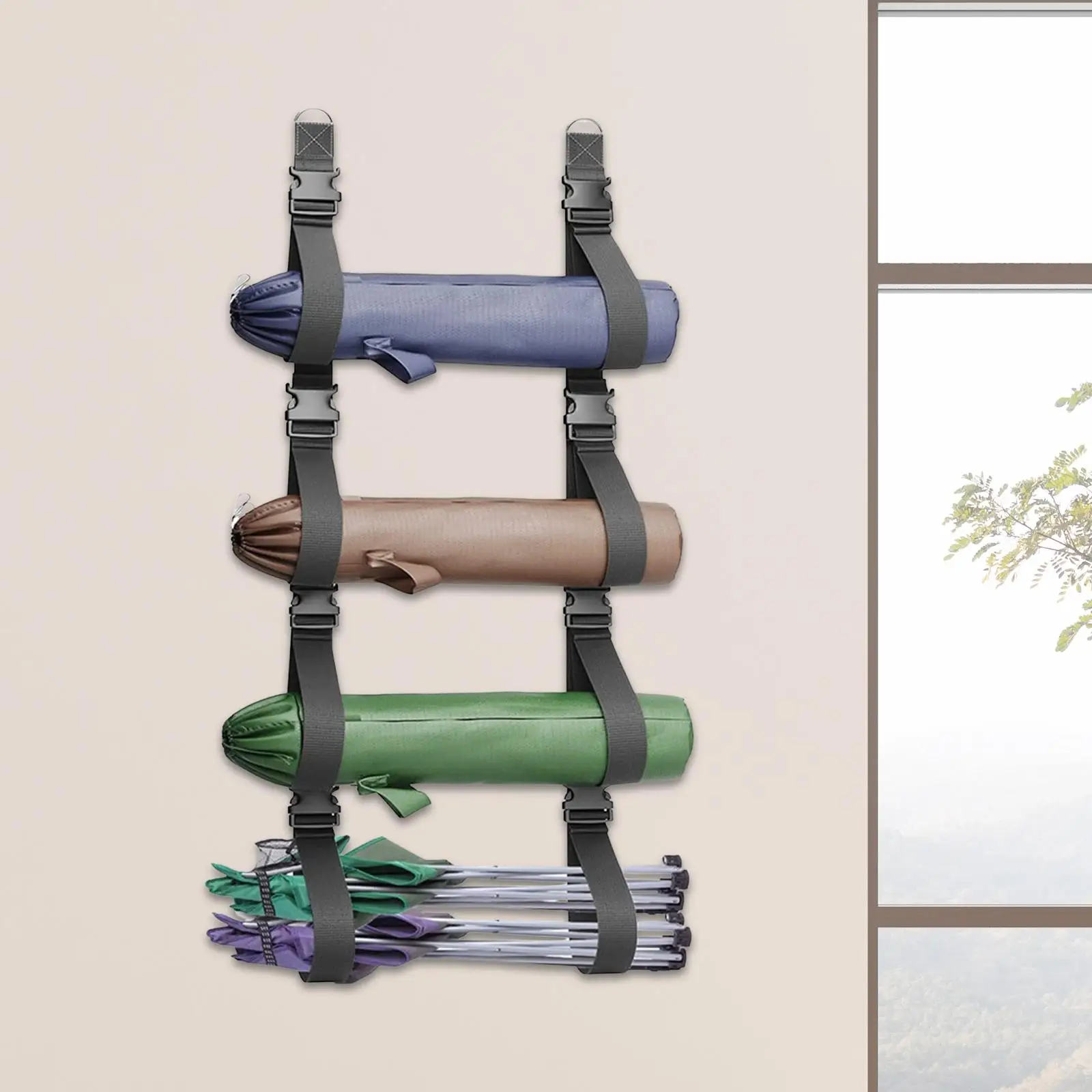 

Wall Storage Straps Wall Mount Storage Adjustable Camping Chair Storage Rack Hanging Holder for Tents Folded Chairs Beach Chairs