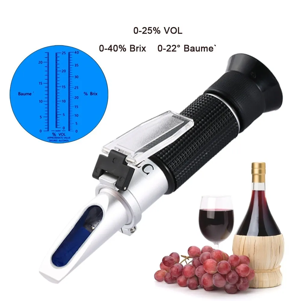 L40 New Portable 3 In 1 Hand Held Grape Alcohol Wine Refractometer (Brix, Baume and W25V/V