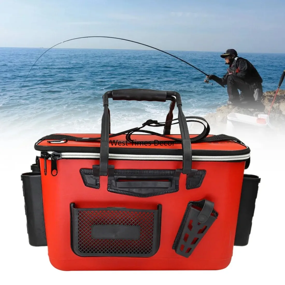 

Large Capacity Tackle Storage EVA Mesh Pouch Zipper Closure Portable Shoulder Strap Living Fishing Box Multi Pockets With Handle