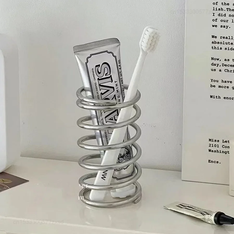 Toothbrush Holder, Creative, Stainless Steel, for Toothpaste, Bathroom Makeup Brush Storage Decoration