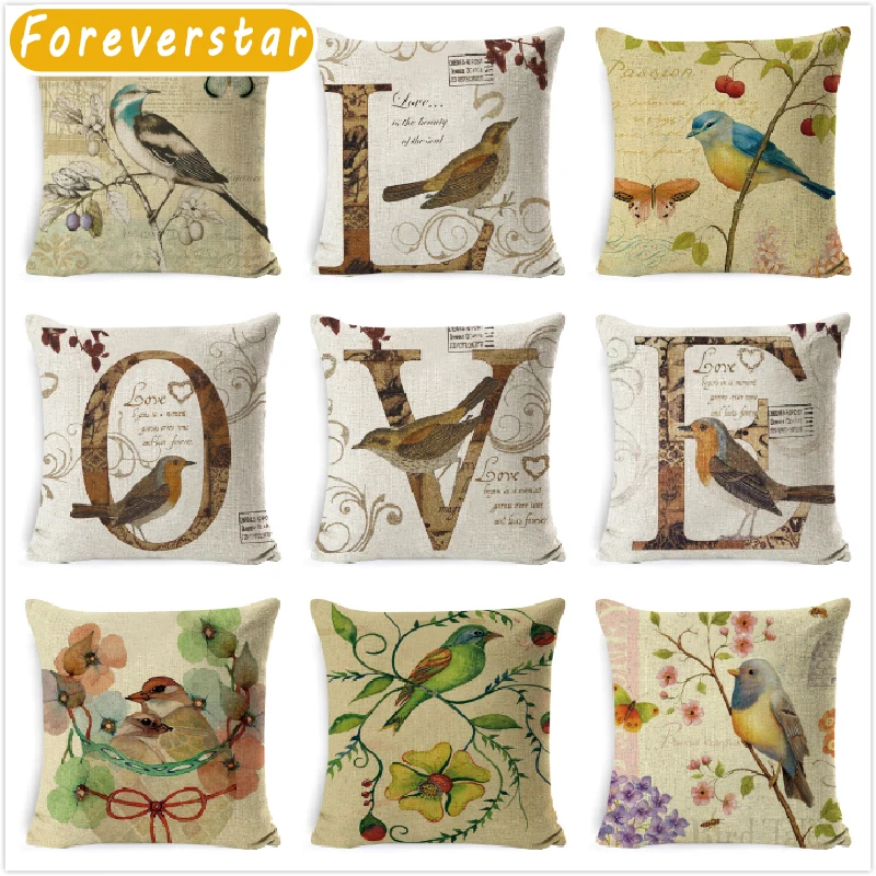 

Pillow Case LOVE Cushion Cover Cotton Linen Letter Lover Cushion Bird Anlmal Home Decorative Throw Pillow Cover Funda Cojin
