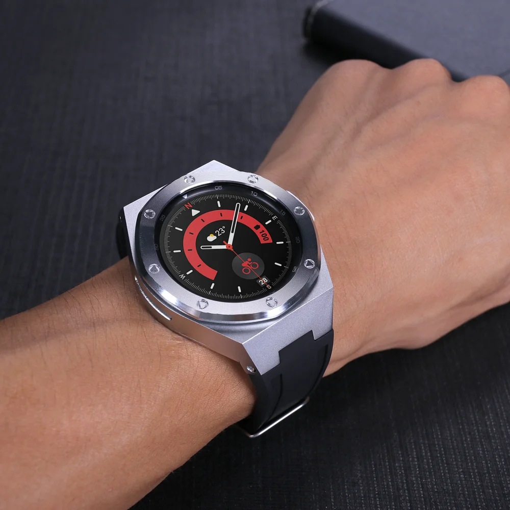 Alloy Case Modification Kit Strap For Samsung Galaxy Watch 4 Classic 46mm Rubber Silicone Band Galaxy Watch 4 Classic 46mm Belt