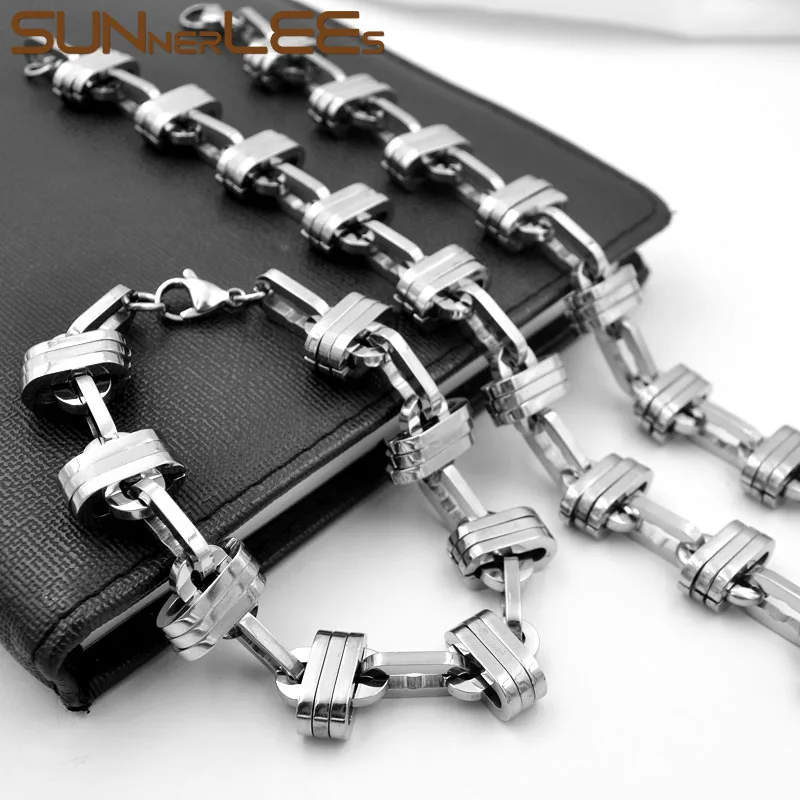 

Цепочка SUNNERLEES из нержавеющей стали 316L, ожерелье и браслет, 16 мм, Геометрическая цепь с покрытием из полированного серебра и золота, для мужчин и женщин, SC251 S