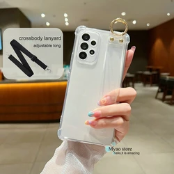 Universal Crossbody Neck Lanyard Phone Holder Cover with Wrist Strap - Sam S25 Ultra (Clear - WD LongStrapBK)